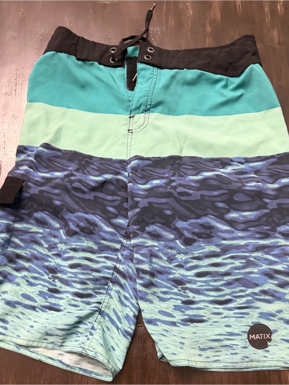 Matix Teal, Mint & Navy Wave-Print Men’s Swim Trunks